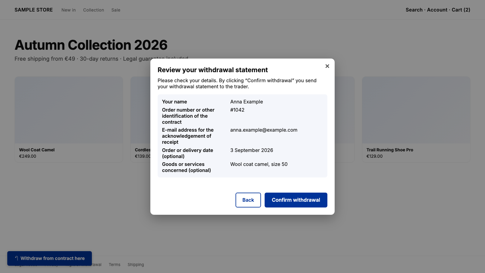 Second step: review and confirm